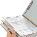 Smead 100% Recycled End Tab Pressboard Classification File Folder with SafeSHIELD Fasteners, 2 Dividers, 2" Expansion, Letter Size, Gray/Green, 10 per Box (26810)