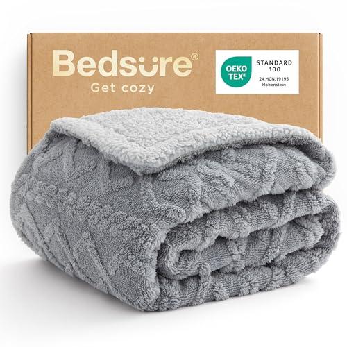 Bedsure Gentlesoft Sherpa Fleece Throw Blanket for Couch - Fluffy & Cozy Cable Jacquard Tufted Throw for Women Gift and Valentine Decor, Thick and Warm Blanket for Winter, Grey, 50x60 Inches