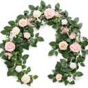 Ling's moment 5FT Blush Artificial Flower Garland Fake Pink Rose Leaves Floral Garland Arch Flowers Vine for Wedding Party Backdrop Decor Mantel Home Table Centerpieces Wall Decorations
