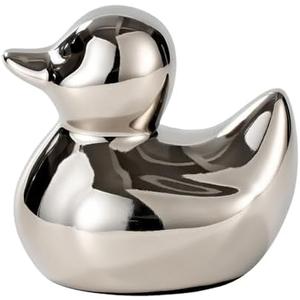 BASDHE Silver Ceramic Duck Statue, 3'' Mini Bird Figurines, Modern Duck Desktop Sculpture & Shelf Decor for Living Room, Bedroom, Office, Bathroom, Handmade Artware Gift for Home Decor