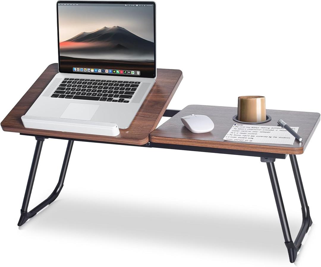 28.6" Foldable & Adjustable Laptop Bed Tray Table - Extra Large Portable Lap Desk with Phone Holder & Cup Holder, Lightweight & Sturdy for Working, Eating, Reading, Writing in Bed, Couch, Floor