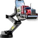 Cell Phone Mount for Truck Phone Holder for Truck Drivers - Heavy Duty Suction Cup + Dashboard Pad, iPhone Holder for Dashboard Window 16.9 inch Long, for iPhone & Samsung, Big Rig Trucker, Gray