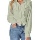 LYANER Women's Dressy Ruffle Blouse Long Sleeve Collar Neck Button Down Victorian Shirt Tops L