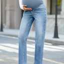 BLENCOT Women's Over The Belly Maternity Ankle Jeans Stretchy Denim Pregnancy Pants with Pockets S