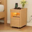 3 Drawers Nightstands with Charging Station,Modern Nightstand with Hidden Drawer,Jewelry Drawer,Mobile Bedside Table for Bedroom,Natural Finish, 16.5"d X 11.8"w X 19.7"h