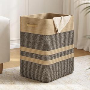 87L Laundry Hamper,Laundry Basket with Leather Handles,Woven Storage Basket for Toys,Pillows,Blankets,Clothes,Dark Brown