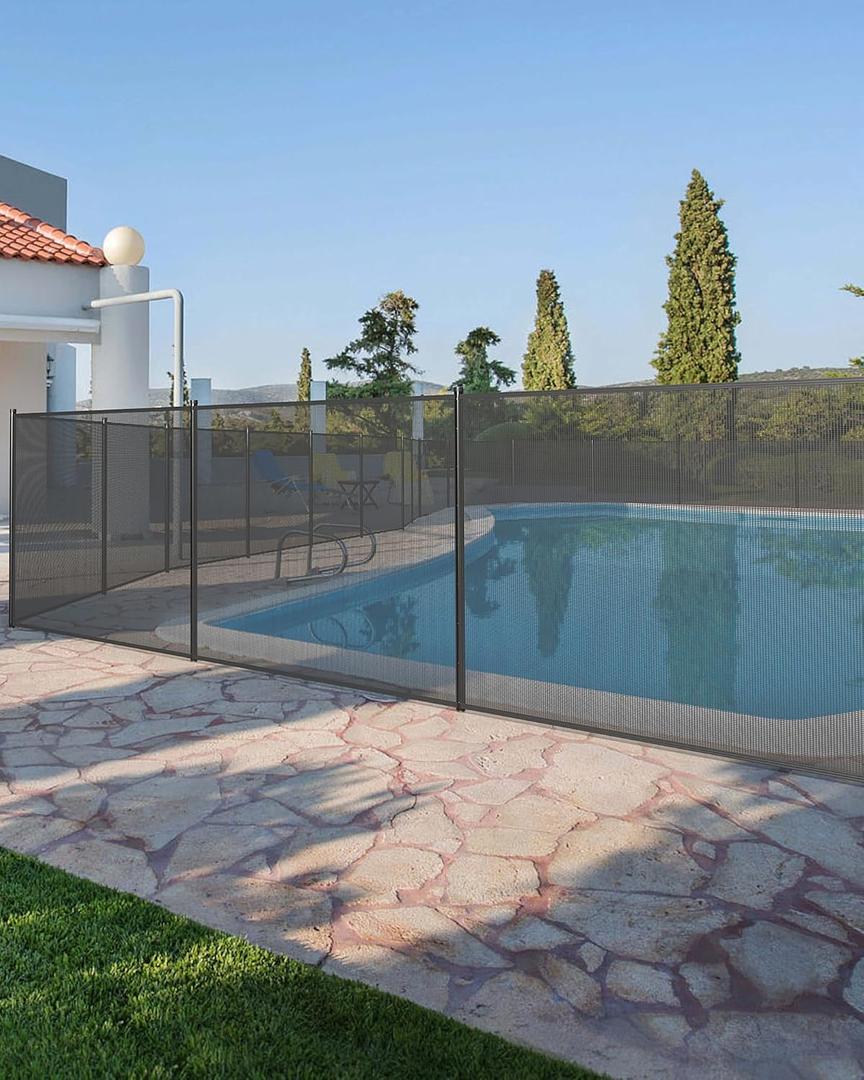 GarveeLife 4 ft x 12 ft Fence for Inground and Above Ground Pool, Mesh Pool Safety Fence with Stainless Steel Feet Outdoor Swimming Backyard Garden Pool Fencing, Black