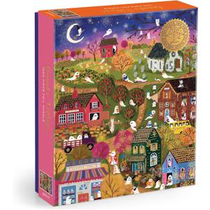 Galison Spooky Village  1000 Piece Foil Joy Laforme Jigsaw Puzzle Featuring Spooky Artwork of Ghostly Village During Halloween