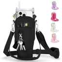linmaya Water Bottle Carrier Bag with Phone Pocket for Stanley Cup 40/30oz,Insulated Neoprene Water Bottle Holder Cross-boday Bag with Adjustable Shoulder & Handheld Strap Stanley Cup Accessories (black)