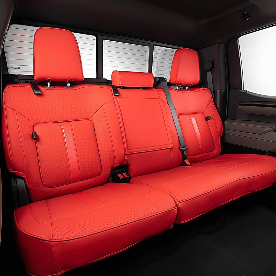 Leather Car Seat Covers for 2019-2026 Silverado/Sierra Crew Cab,Red