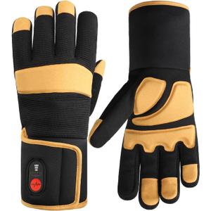Heated Work Gloves for Men & Women, 7.4V Rechargeable Battery Gloves, Windproof Touchscreen Hand Warmers with Impact-Resistant Knuckle & Palm for Winter, Freezer Work & Construction (Large, Black-yellow)