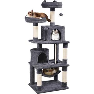 Yaheetech 62.5inches Cat Tree Cat Tower Cat Condo with Platform & Hammock, Scratching Posts for Kittens Pet Play House with Plush Perch for Indoor Activity Relaxing, Dark Gray