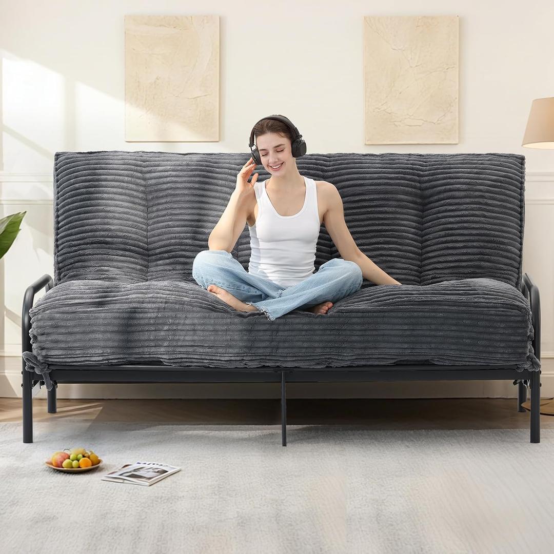 10" Futon Mattress Full Size, Ultra Thick Futons Sofa Couch Bed Sleeper Sofa Bed, Versatile Floor Futons Japanese Floor Mattress for Adults, Grey (Frame Not Included)