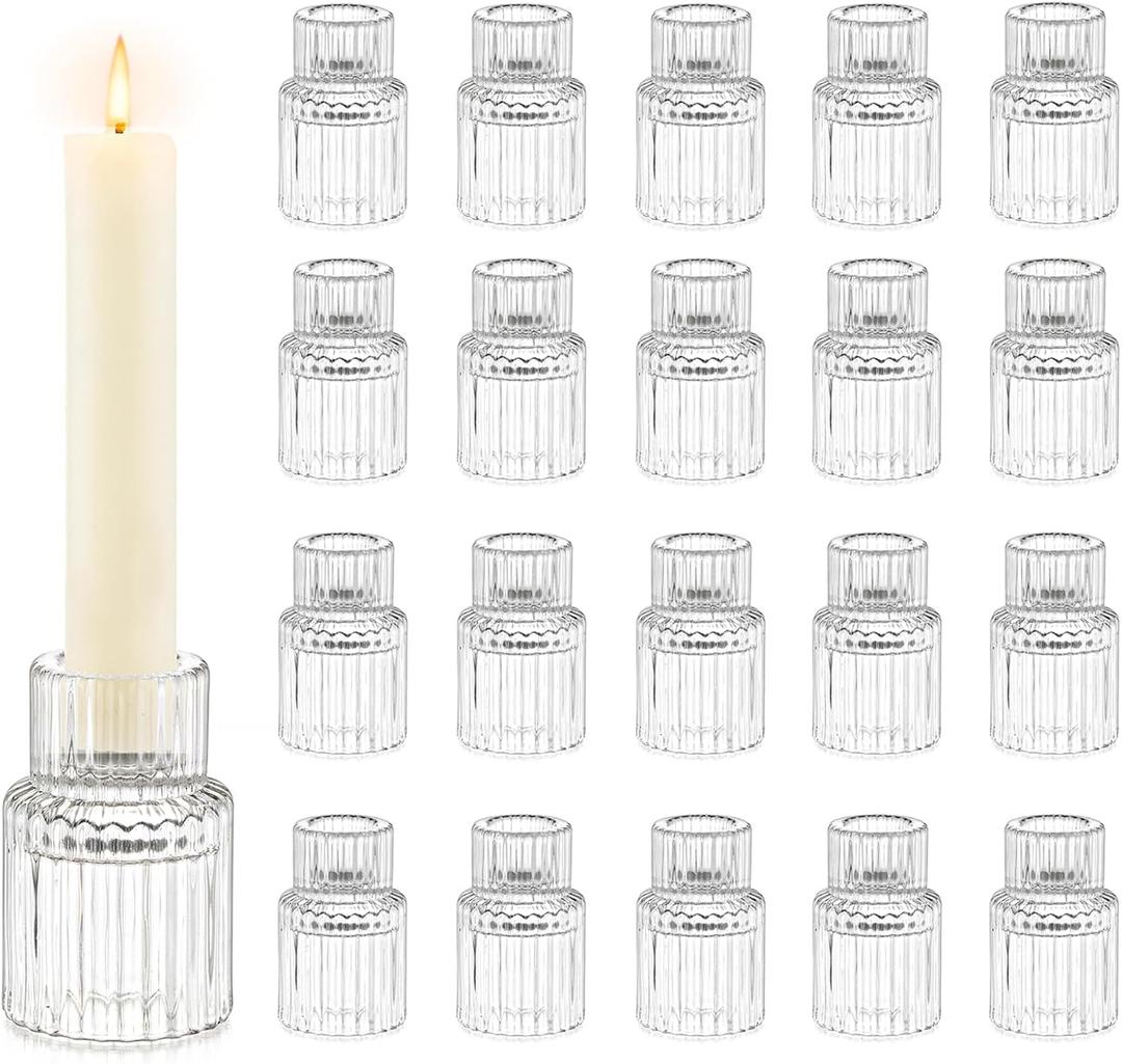 Candle Holder Glass Candlestick Holders: Hewory 20PCS Clear Taper Candle Holders Bulk for Table Centerpiece, Glass Candle Holder Candle Stick Holder Decor for Christmas Wedding Party Bridal Showers
