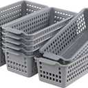 Yuright 12 Pack Narrow Baskets for Storage, Grey Small Plastic Storage Baskets, Grey 