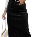 luvamia Corduroy Skirts for Women Midi Length High Waisted Trendy Fall Elastic Waist Casual Stretchy Welt Pockets Skirt (XX-Large, Black)