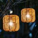 Hanging Solar Lanterns Outdoor Waterproof, 2 Pack Rattan Outdoor Lanterns, Outdoor Solar Hanging Lights, Lantern Lamp Decorations for Outside Yard Garden Pathway Porch Indoor Table Rattan Decor
