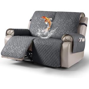 VANSOFY 100% Waterproof Recliner Sofa Covers, Couch Covers with Non-Slip Granule, 2-Piece Washable Reclining Sofa Cover with Pocket Furniture Protector for Kids, Pets Dark Gray, 2 Seater