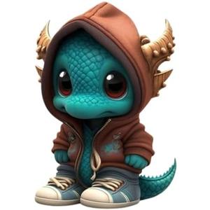 JJSHUANL Cartoon Cool Dragon Resin Ornament, Resin Crafts Advanced Mini Home Desk Decor, Funny Gift for Home Office Desk Garden Decor (Orange-Green), Set of 3