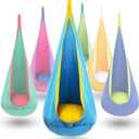 Y-STOP Kids Pod Swing Seat, Hanging Hammock Chair with Inflatable Pillow, Sensory Swing Chair with Pocket for Indoor and Outdoor (Blue Yellow)