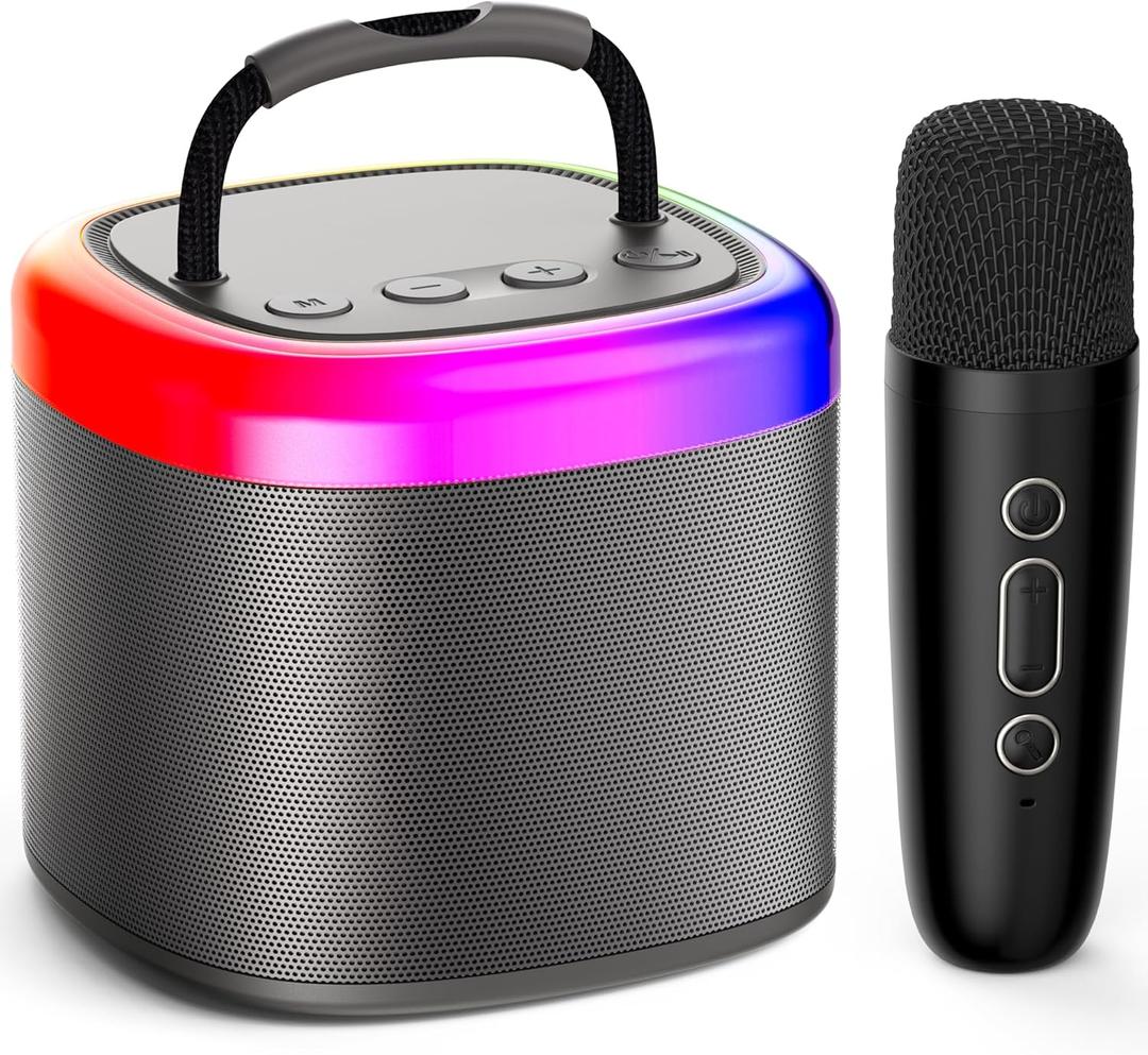 JYX Mini Karaoke Machine for Kids - Black Bluetooth Speaker Unpowered Cabinets with Party Lights and 1 Wireless Microphone, Great for Adults, Ideal for Family Home Parties and Birthday Gifts (Gray-1Mic)