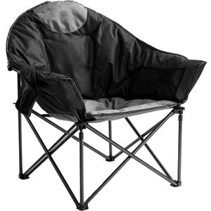 Oversized Camping Chair with Cup Holder & Carry Bag - 500lbs Heavy Duty Moon Saucer Chair for Outdoor, Lawn, Sports, Patio - Padded Folding Sofa Chair, Black & Gray, 1 PCS