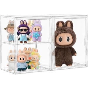 Acrylic Display Case for Collectibles, 2 Pack Figure Clear Display Cases, 3 Adjustable Layers with a Removable Divider Storage Box with Magnetic Door,Large
