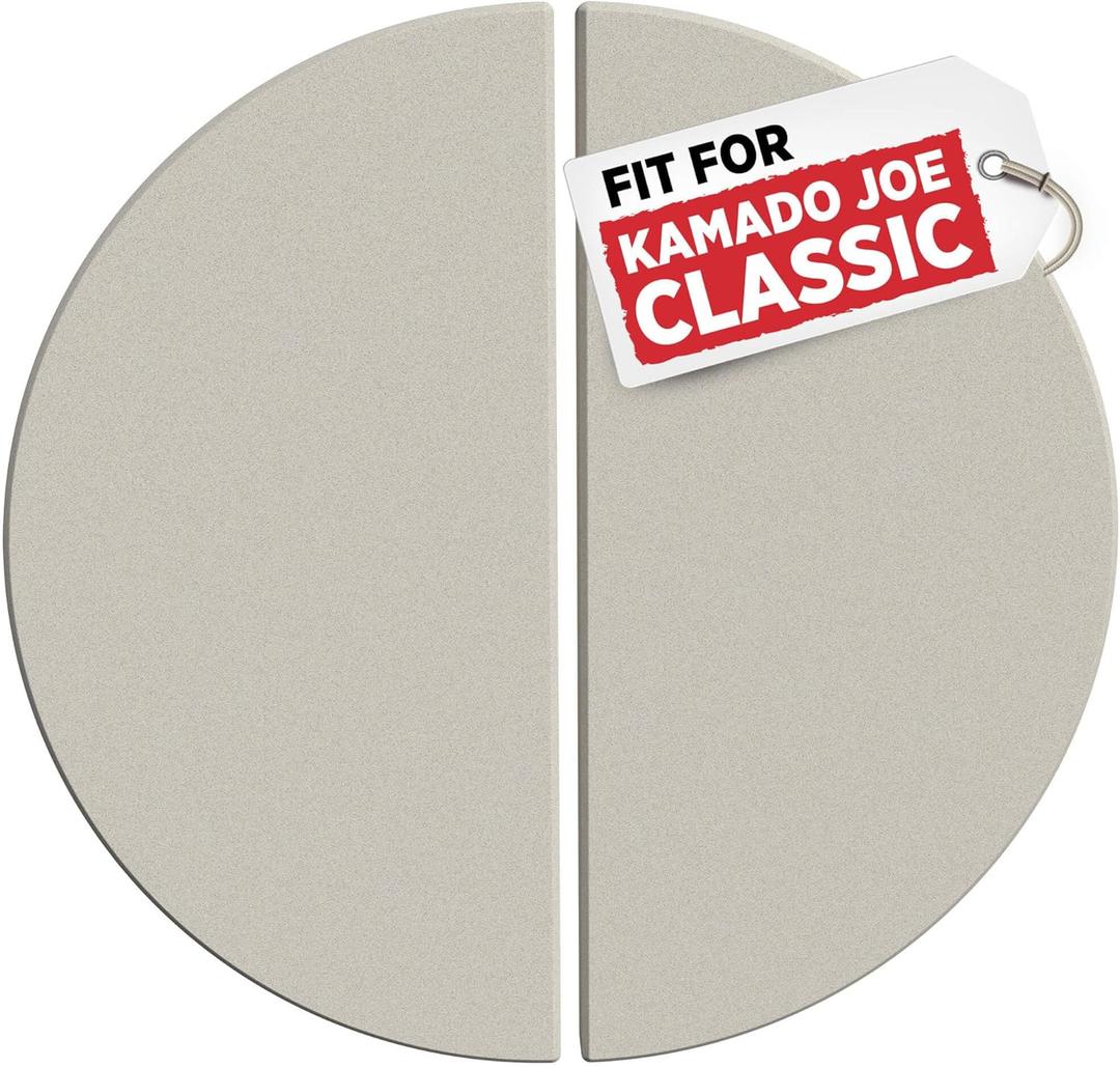 Half-Moon Ceramic Heat Deflector Plates for Kamado Joe Classic I, II, III - 15 Inch Pizza Stone - Kamado Joe Accessories and Replacement Parts by Smoker Chef - 2-Pack