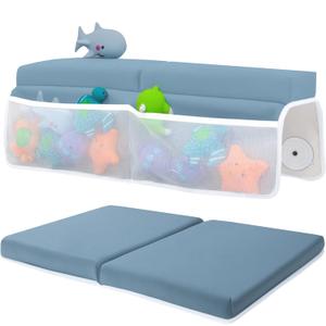 Comfortable Baby Bath Kneeler and Elbow Rest Pad Set  Thick Memory Foam Bath Kneeling Pad with Elbow Support  Baby Bathtub Cushion with Toy Organizer for Bathing Infant or Toddler - Blue