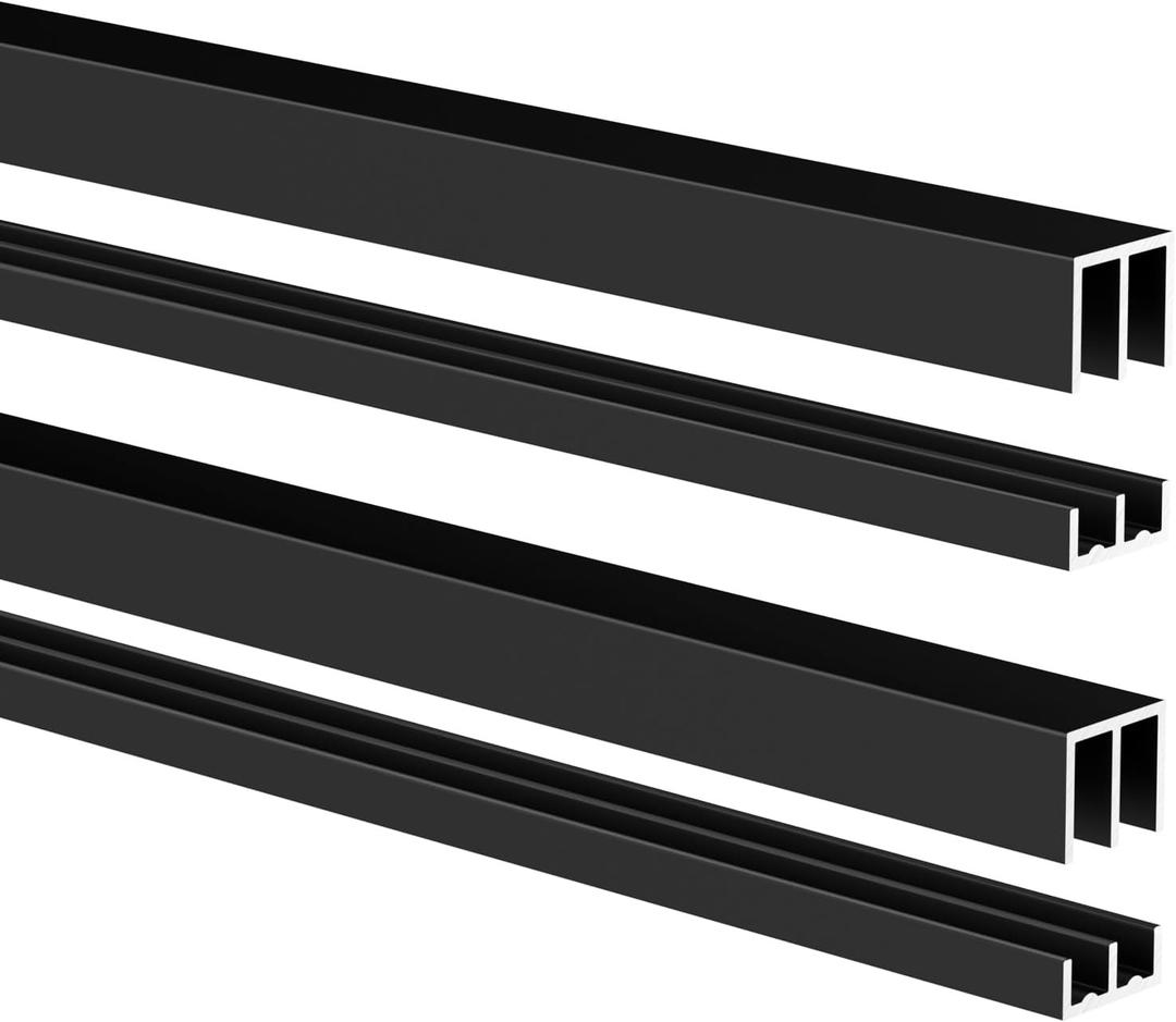 2 Sets 48" Metal Cabinet Sliding Door Track Kit for 1/4" Panels, Aluminum Track Set for Cabinet Closet Glass Window Doors, Smooth & Quiet Sliding System(Black)
