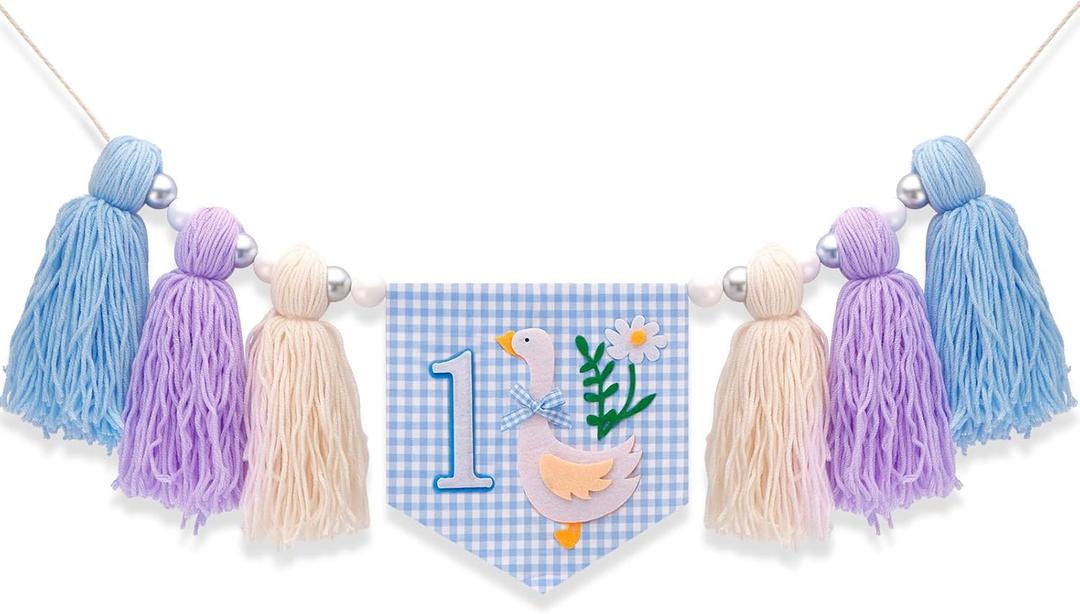 Goose High Chair Banner for One Funny Goose Birthday Decorations, First Birthday Banner for Boys Decor Outfit (Blue)