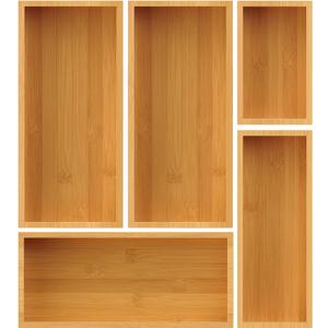 Bamboo Drawer Organizer Set, 5-Piece Storage Trays for Kitchen, Bathroom, Office Desk, Makeup & Junk Drawers,Utensils