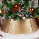 Brightever Christmas Tree Collar Metal, 28in Christmas Tree Skirt for Christmas Holiday Decorations, Gold Tree Collar for Real or Artificial Trees, Xmas Tree Stand 5-Panel, Easy Set Up