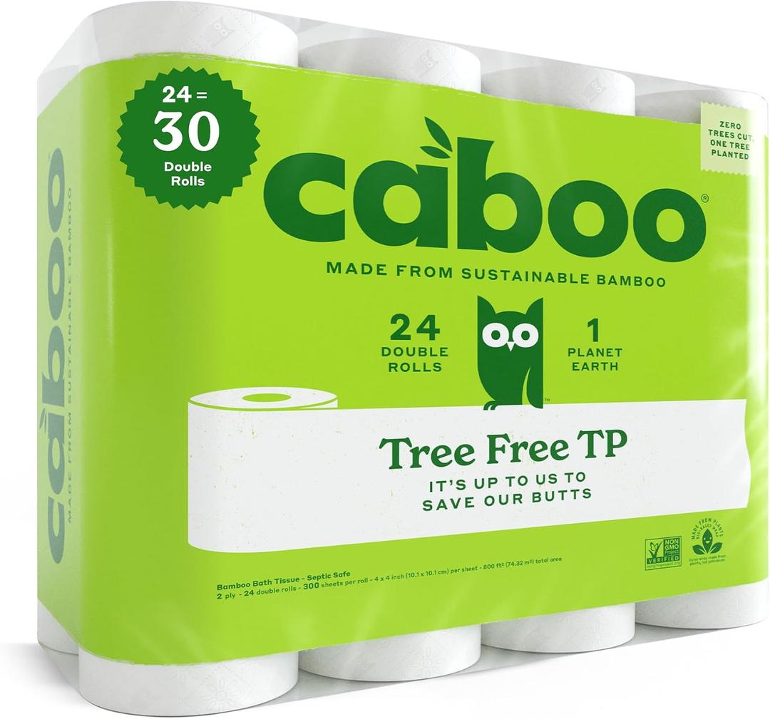 Caboo Tree Free Toilet Paper | Septic Safe, Eco Friendly, Chemical Free, Non Toxic | 2 Ply Toilet Tissue, Pack of 24 Double Rolls, 300 Sheets Per Roll