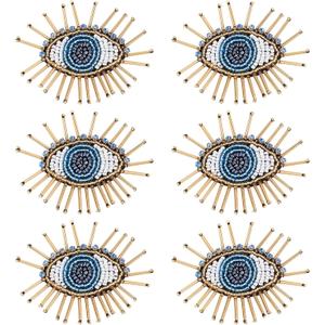 AHANDMAKER 6 Pcs Eye Beaded Patches for Clothes, 2.6x2.2 Inch Blue Evil Eye Sequined Patch Sew on Rhinestone Beaded Applique for Clothes Jackets Jeans Bags