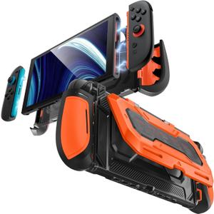 Mumba Dockable for Nintendo Switch 2 Case with Flip Stand, [Titan] Ergonomic Switch 2 Grip Protective Cover Holds 5 Game Cards & 2 TF Cards TPU Accessories and Quick-Release Joy-Con Design (Orange)