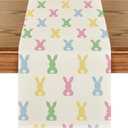 Artoid Mode Green Pink Bunny Rabbit Easter Table Runner, Spring Kitchen Dining Table Decoration for Home Party Decor 13x72 Inch