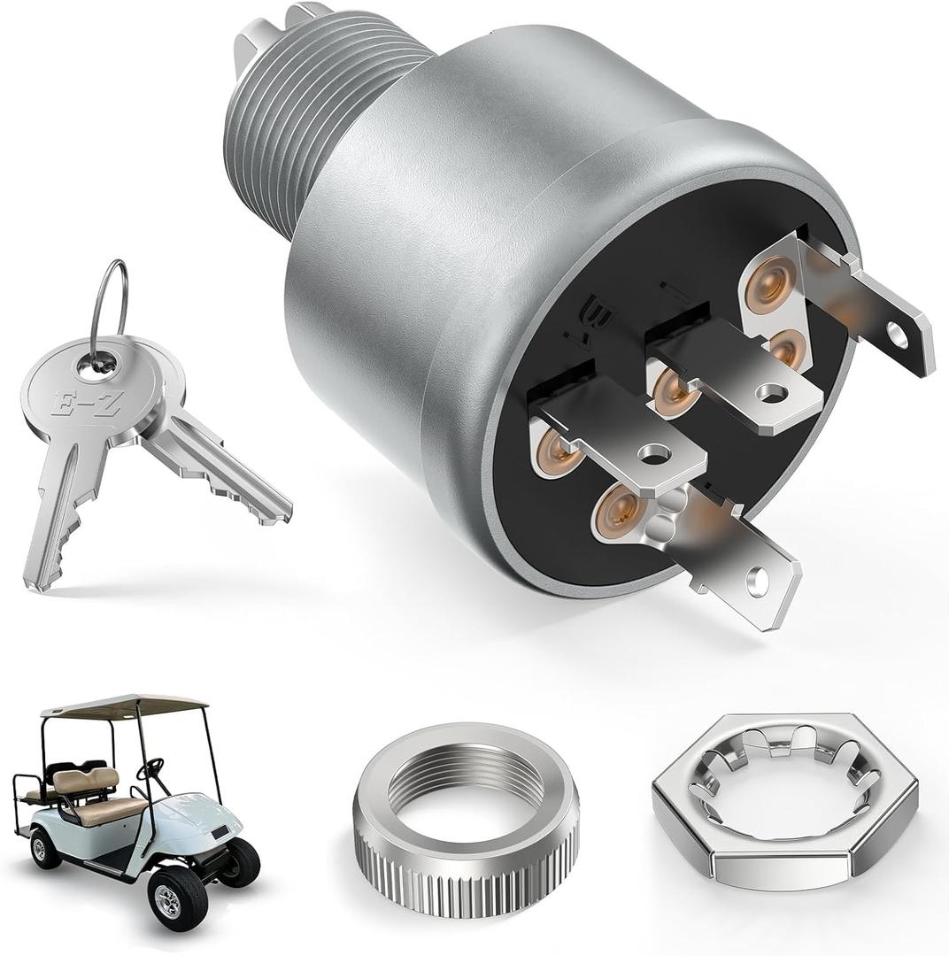 Panglong Golf Cart TXT Ignition Switch -4 Terminal, EZGO TXT Key Switch, Suitable for 1981-up EZGO TXT, Medalist, Workhorse, ST, Shuttle, and Marathon; OEM #33639-G01