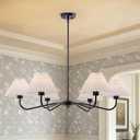 6-Light Chandelier with Shades, Black Dining Room Light Fixture | 35.8'' Modern Chandeliers for Dining Room, White Pleated Fabric Shades, Hanging Pendant Light for Bedroom Kitchen Island E26