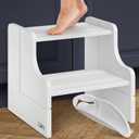 Small Step Stool, 200lb Capacity - Sturdy, Safe and Durable, Toddler Step Stool for Toddlers, Bamboo Toddler Stool, Potty Training, Kitchen Wooden Stepping Stool - w/Faucet Extender (White)