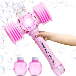 JOYIN Bubble Wands with Toy Hammer, Light Up Automatic Bubble Machine with Refill Solution for Kids Girl, Toddler, Party Favor, Summer, Gifts, Outdoor