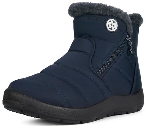 Eagsouni Snow Boots Womens Winter Ankle Boots Ladies Warm Fur Lined Booties Thickening Shoes Zip Flat Sneakers Outdoor Booties High Top Blue, US 10, 42 EU
