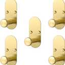 TocTen Adhesive Hook - Heavy Duty Sticky Towel/Robe Hooks, Waterproof Stainless Steel Shower Hook, No Drill Stick on Wall Coat/Clothes Hooks for Bathroom, Kitchen, and Offices (Brushed Gold, 5 Pack)