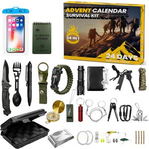Cestluck Survival Kit Advent Calendar 2025, Survival Gears Gifts for Men Teen Adult Adventurers, Cool Gadgets for Outdoor Camping Fishing Hunting, Mens Gifts Outdoor Tools, 24 Day Christmas Countdown
