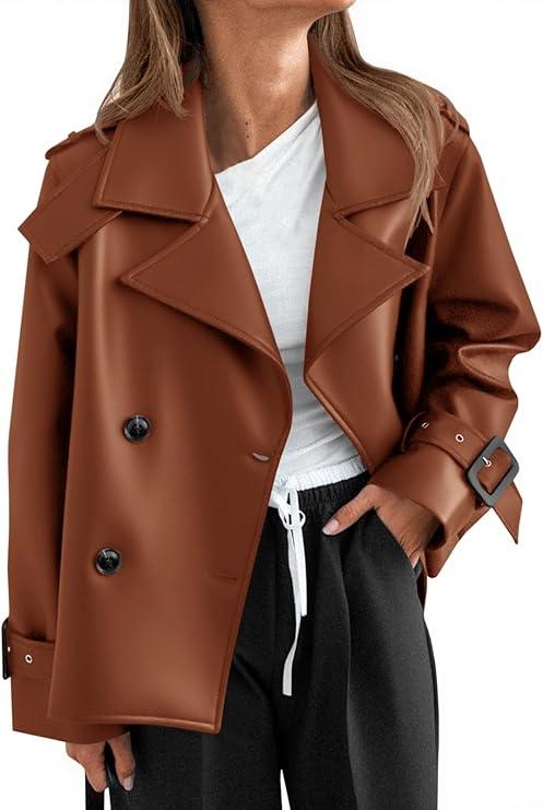 Yousify Womens Textured Faux Leather Jackets Oversized Button Down Motorcycle Clothes Casual Fall Trendy Coat Outerwear XL