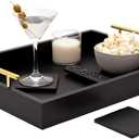 Juvale Black Serving Tray for Coffee Table Decor with Coasters, Decorative Interchangeable Gold and Silver Handles (16x12 Tray)
