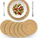 BARIEN Woven Placemats Round Set of 6, Natural Water Hyacinth Weave Placemat for Dining Table, Large Handmade Woven Placemats Heat Resistant Non-Slip (12")