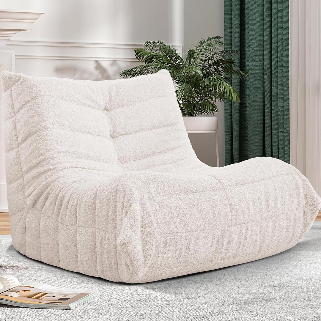 Bean Bag Chairs for Adults,Large Togo Chair,Comfy Bean Bag Couch | Giant Teddy Floor Sofa Chair with Non-slip Bottom,Bean Bag Lounger,Fireside Chair for Bedroom,Living Room-White