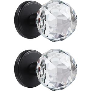 2 Pack Crystal Glass Dummy Door Knobs, Inactive Round Half-Dummy Door Knob Set, Single Side, Matte Black