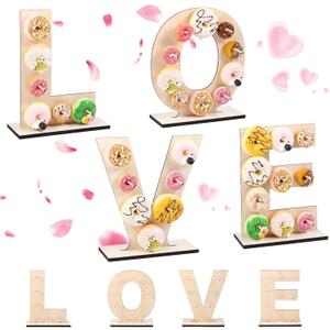 Letter Donut Stand Wooden Stand Display Donut Display Board Wall Holder Board for Wedding Birthday Party Anniversary Valentine Festival Dessert Table Decor(Love)